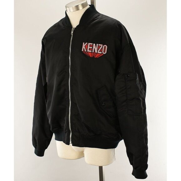 KENZO Mens Black 3D LOGO PATCH Flight Bomber Jacket XXL Waterproof NWT